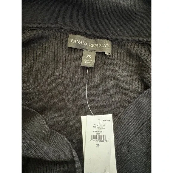 Banana Republic Women’s Sz S Black Fitted Ribbed Knit Silk Blend Cardigan NEW - Picture 2 of 5